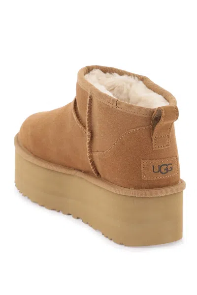 Ugg Womens Mid Brown Classic Ultra Mini Platform Suede And Shearling Boots Eur 40 / 7 Uk