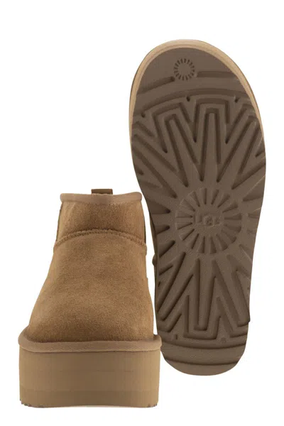 Ugg Womens Mid Brown Classic Ultra Mini Platform Suede And Shearling Boots Eur 40 / 7 Uk