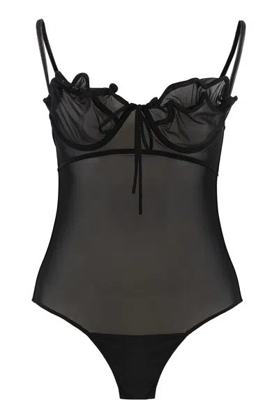 Y/project Sheer Bodysuit With Ruffle And Bow Accents In Animal Print