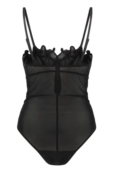 Y/project Sheer Bodysuit With Ruffle And Bow Accents In Animal Print