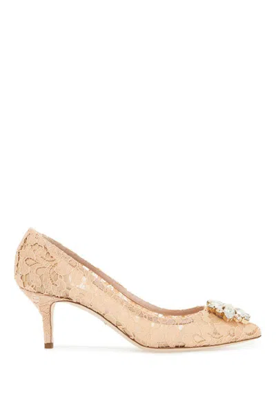 Dolce & Gabbana Crystal-embellished Corded Lace And Mesh Pumps In Pink