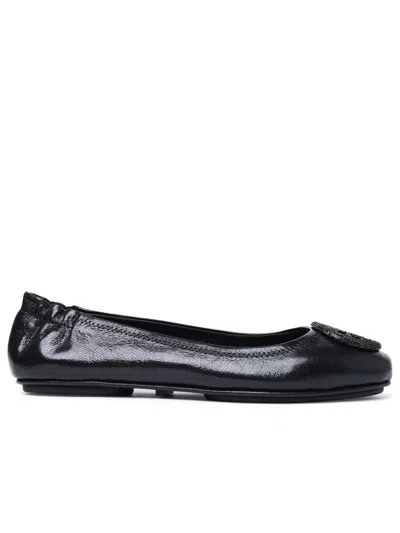 Tory Burch Logo-plaque Leather Ballerina Pumps In Black