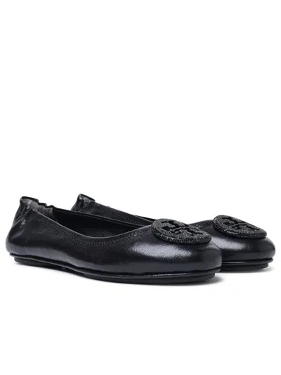 Tory Burch Logo-plaque Leather Ballerina Pumps In Black