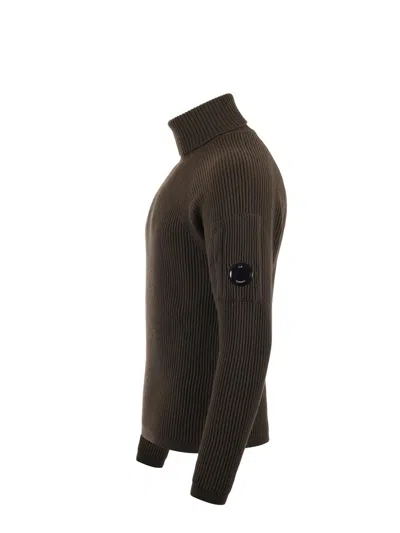 C.p. Company Ribbed Wool Blend Turtleneck In Green