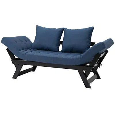 Quikfurn Navy/black 3 In 1 Convertible Sofa Chaise Lounger Bed With 2 Large Pillows