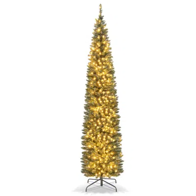Hivvago Pre-lit Pencil Artificial Christmas Tree With 300 Warm White Led Lights-8 Ft