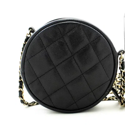 Pre-owned Chanel Round Mini Black Leather Shoulder Bag ()