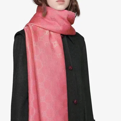 Gucci Bright Pink Wool Blend Scarf With Metallic Gold Ssima In Bright Pink