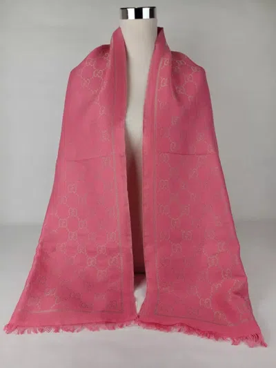 Gucci Bright Pink Wool Blend Scarf With Metallic Gold Ssima In Bright Pink