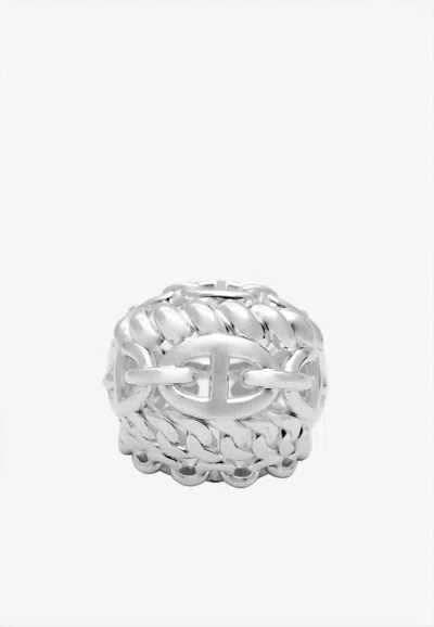 Pre-owned Hermes Chaine D'ancre Multichaines Tgm Ring In Silver