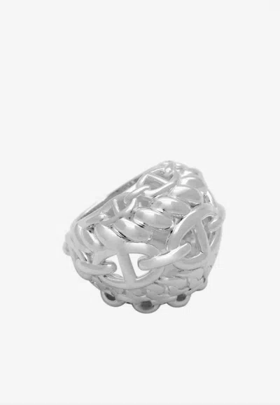 Pre-owned Hermes Chaine D'ancre Multichaines Tgm Ring In Silver