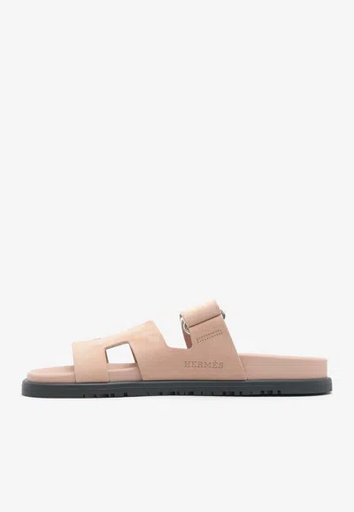 Hermes Chypre Sandals In Nude Suede In Nude