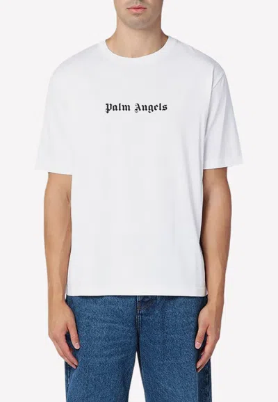 Palm Angels White Short-sleeved T-shirt With Monogram Pa Embroidery In White