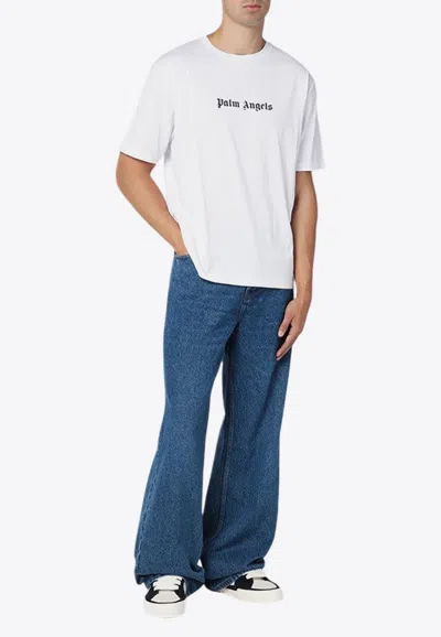 Shop Palm Angels Classic Logo Crewneck T-shirt In White