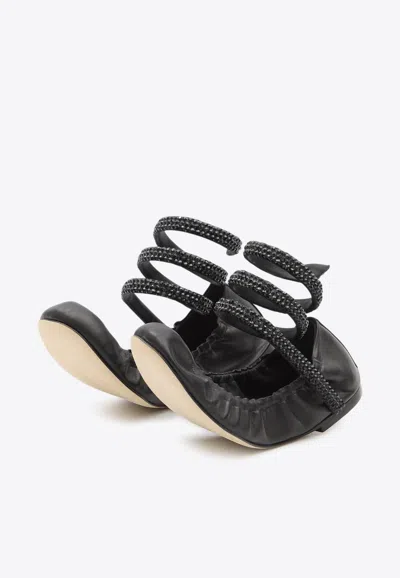 René Caovilla Rene Caovilla Cleo 10 Crystal Ballerinas In Black