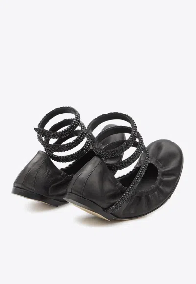 René Caovilla Rene Caovilla Cleo 10 Crystal Ballerinas In Black