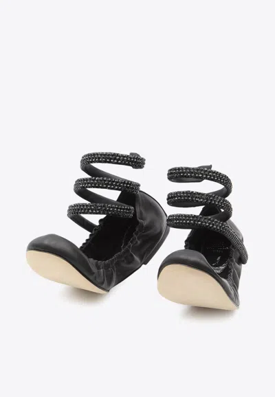 René Caovilla Rene Caovilla Cleo 10 Crystal Ballerinas In Black