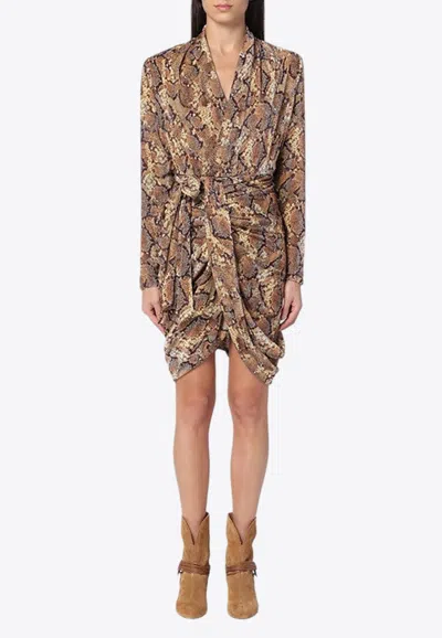 Isabel Marant Cleora Snake Print Mini Dress In Beige