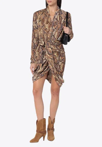 Isabel Marant Cleora Snake Print Mini Dress In Beige