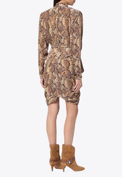 Isabel Marant Cleora Snake Print Mini Dress In Beige