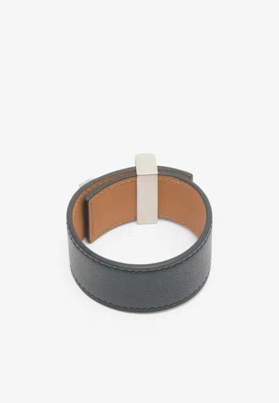 Pre-owned Hermes Collier De Chien 24 Bracelet In Epsom Leather With Palladium Hardware In Black