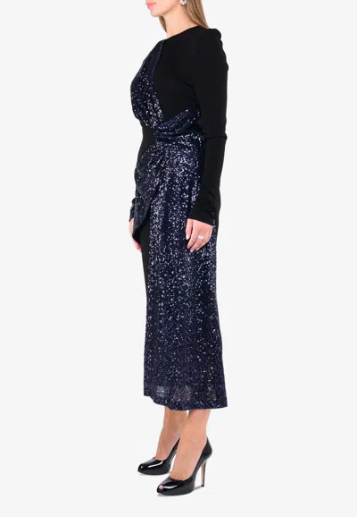 Prabal Gurung Colorblock Sequined Midi Dress With Front Knot In Blue