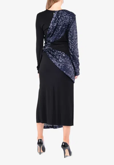 Prabal Gurung Colorblock Sequined Midi Dress With Front Knot In Blue