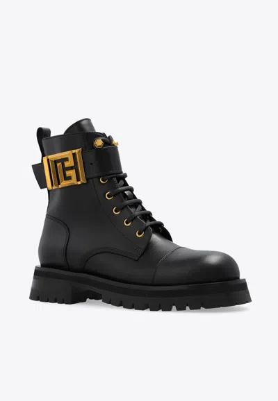 Balmain Combat Ankle Boots In Black