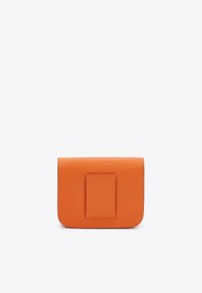 Pre-owned Hermes Constance Slim Wallet In Orange H Epsom With Gold Hardware