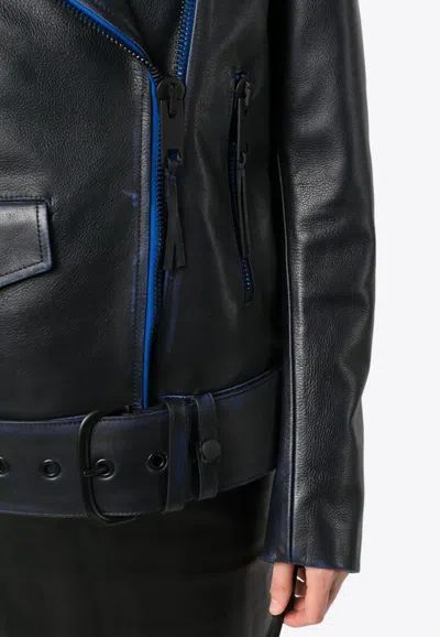 Off-white Contrast-trim Leather Jacket In Blue
