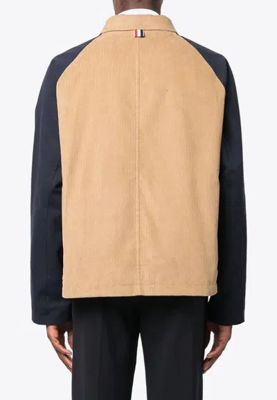 Thom Browne Thom Brown Contrasted Corduroy Cropped Coat In Navy