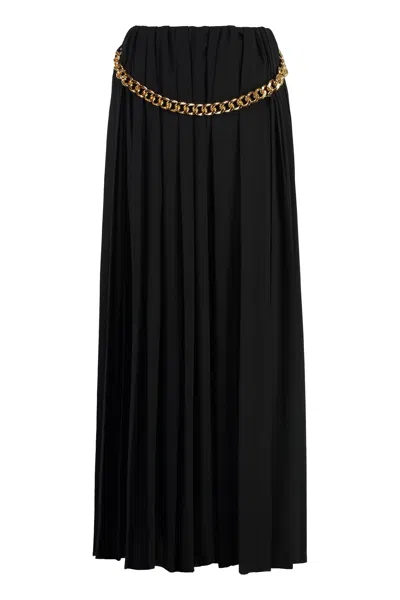 Balenciaga Black Long Pleaded Skirt With Belt In Tech Fabric Woman