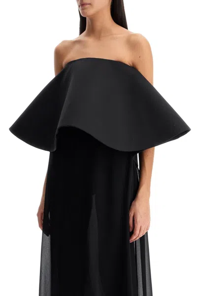 Jacquemus Chiffon Vela Dress With Maxi Flounce In Black