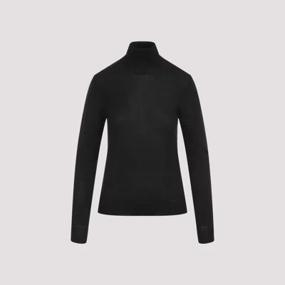 Saint Laurent Cassandre Wool Turtleneck Sweater Clothing In Black