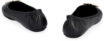 Tory Burch Minnie Travel Ballet With Metal Logo In Black