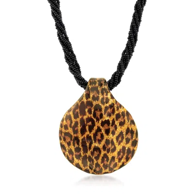 Ross-simons Italian Leopard-print Murano Glass Necklace With 18kt Gold Over Sterling In Multi
