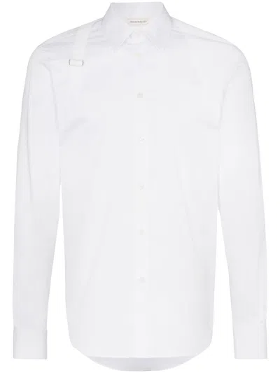 Alexander Mcqueen Structured Button-down Collar Shirt With Buckle In White