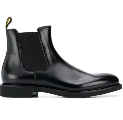 Doucal's Polished Leather Ankle Boots With Elastic Side Panels In Black