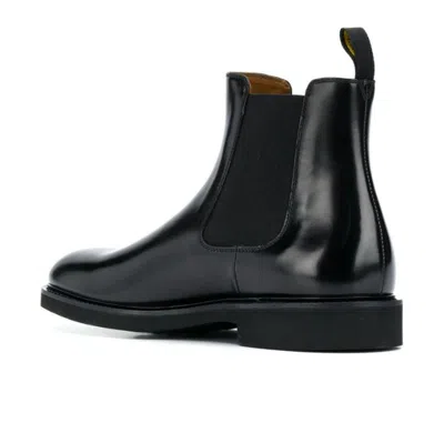 Doucal's Polished Leather Ankle Boots With Elastic Side Panels In Black