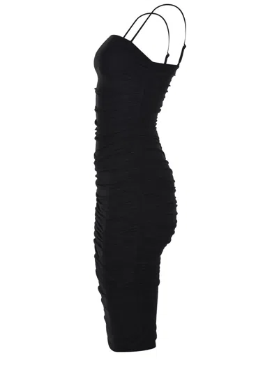 Pinko Forza Sleeveless Gathered Midi Crepe Dress In Black