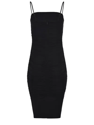 Pinko Forza Sleeveless Gathered Midi Crepe Dress In Black