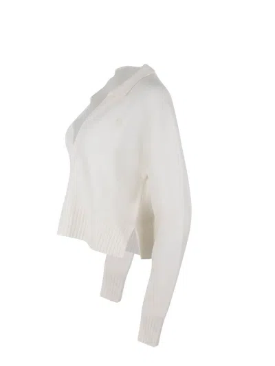Pinko Short Cashmere-blend Sweater With Collar In White