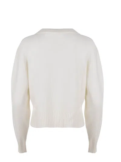 Pinko Short Cashmere-blend Sweater With Collar In White