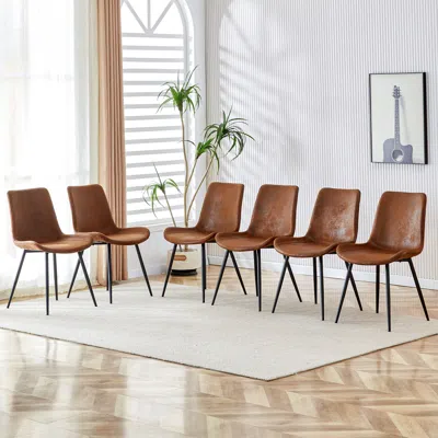 Streamdale Furniture Streamdale Modern Suede Dining Chair With Curved Widened Cushion (set Of 6)