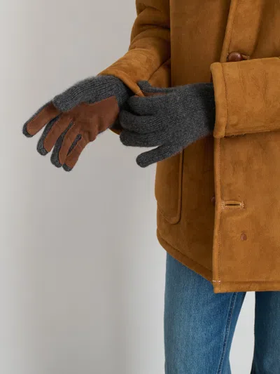 Alex Mill Cashmere Leather Patch Gloves In Flannel