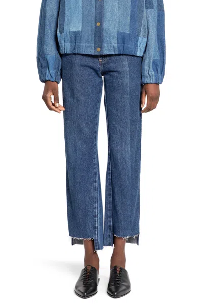 E.l.v Denim Frayed-hem Panelled Jeans In Blue