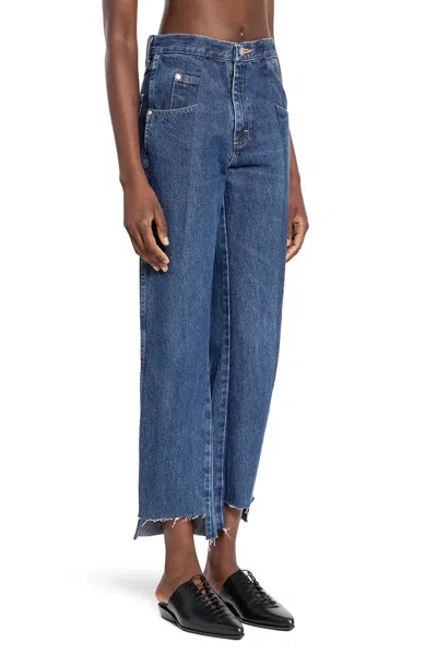 E.l.v Denim Frayed-hem Panelled Jeans In Blue