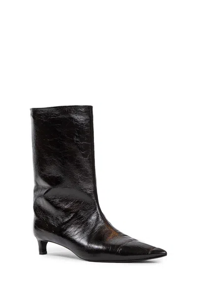 Jil Sander Black Leather Ankle Boots In Black