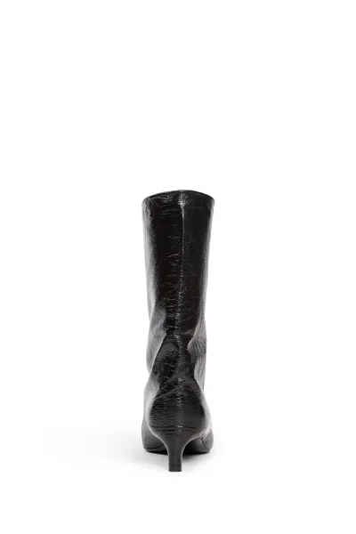 Jil Sander Black Leather Ankle Boots In Black
