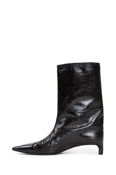 Jil Sander Black Leather Ankle Boots In Black